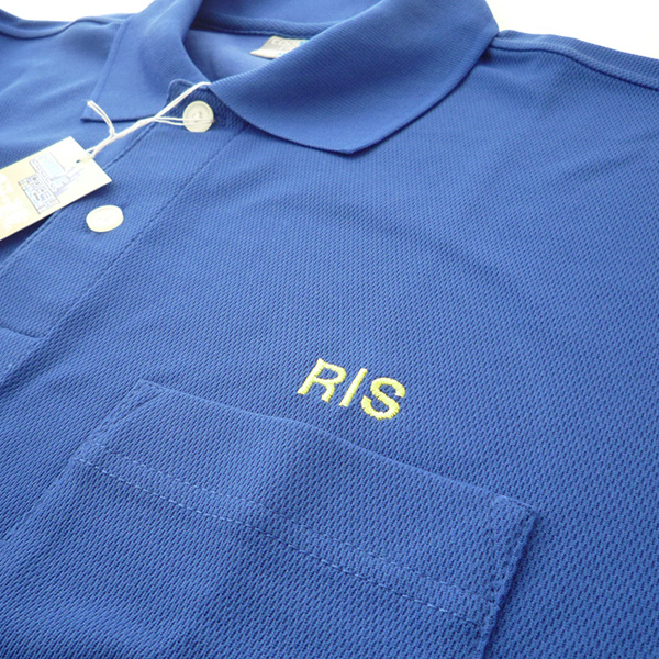 【Rブルー×黄色】小倉屋の半袖ポロシャツの刺繍加工