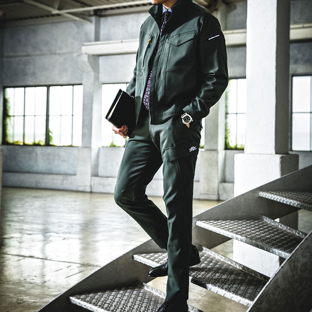 グリーン 作業着 仕事服 オシャレ コーディネート