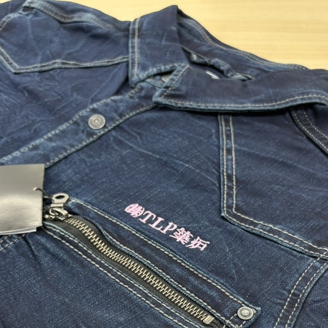 【ディープブルー×ピンク】タカヤ商事長袖デニムシャツの刺繍加工
