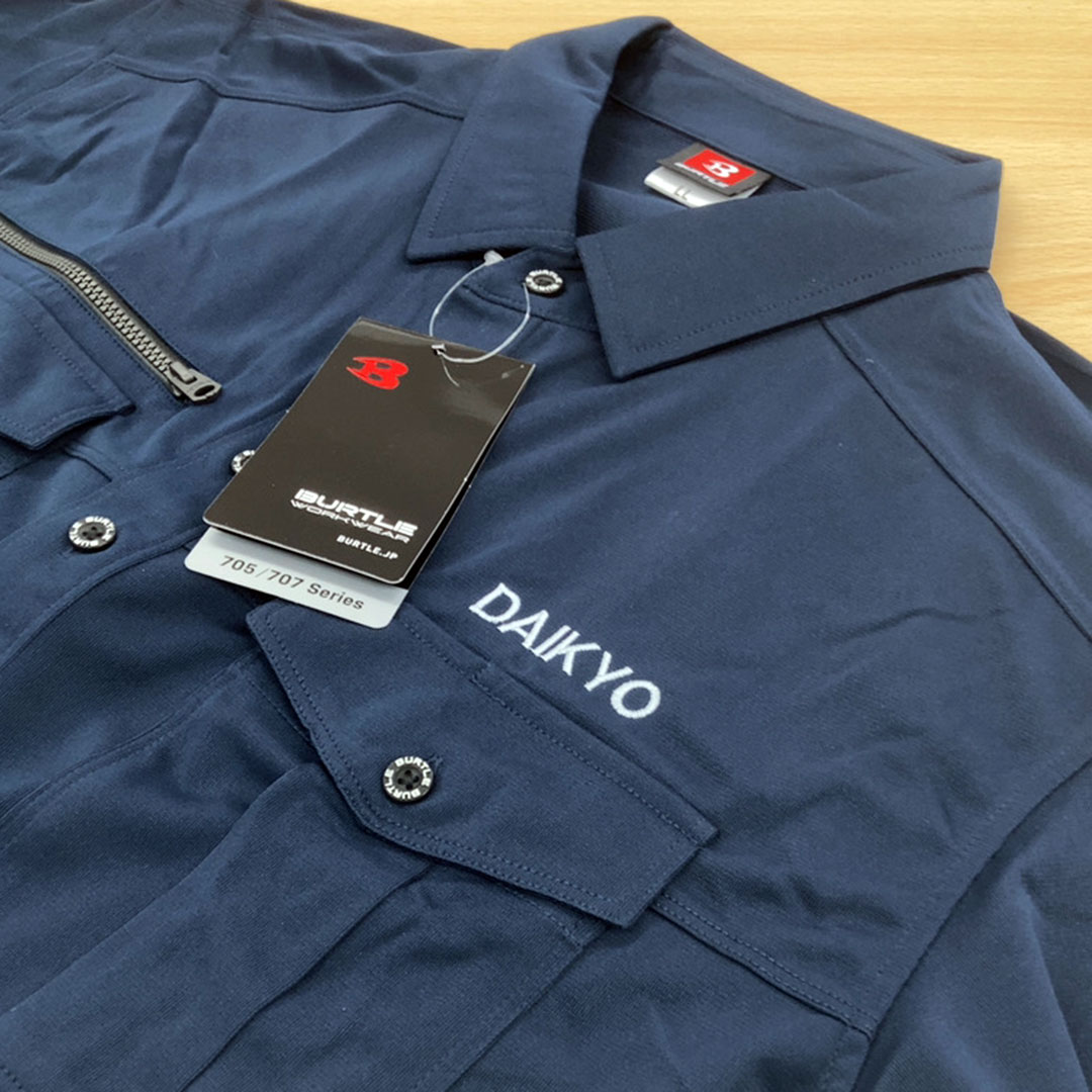 【ネイビー×銀】BURTLE 長袖ポロシャツの刺繍加工